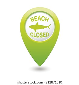 Beach Closed, shark sighting sign on map pointer, vector illustration.