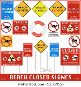 Beach Closed Signs Set. Vector