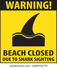 Beach closed warning notice vector, Shark sighting beach warning notice, Shark sighted beach notice vector