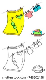 Beach clothes on the rope vector illustration sketch colorful
