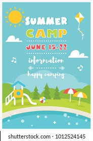 Beach Club Or Camp For Kids. Summer And Beach Poster Vector Template.