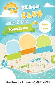 Beach Club or Camp for Kids. Summer and Beach Poster Vector Template