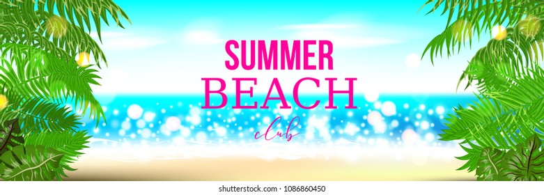 Beach Club Horizontal Summer Time Palm Stock Vector (Royalty Free ...