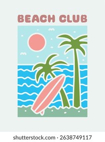 Beach club on summer vibes for t shirt badge sticker illustration