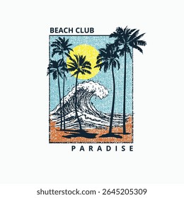 Beach club  Paradise nature waves palm tree vector graphic