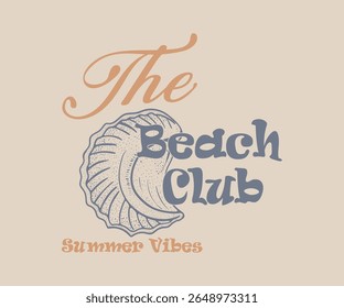 The Beach Club Summer Vibes slogan with college varsity print for graphic tee t shirt or sweatshirt, and other uses.