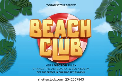 Beach club text effect editable vector 3d