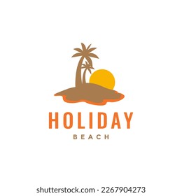 beach coast coconut trees water holidays sunset afternoon relax logo design vector icon illustration