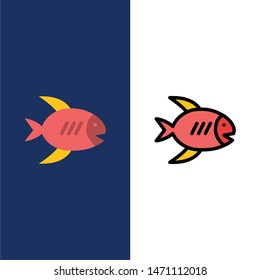 Beach, Coast, Fish, Sea  Icons. Flat and Line Filled Icon Set Vector Blue Background. Vector Icon Template background
