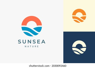 Beach or coast logo in simple sun and ocean shape