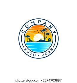 Beach or coast logo in simple sun and ocean