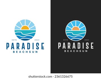 Logo de playa o costa en forma de simple sol y océano