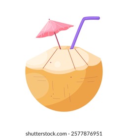 Beach Cocktail. Drink in a coconut with a straw