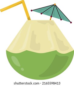 Beach cocktail icon. Sweet fruit cup with straw and umbrella