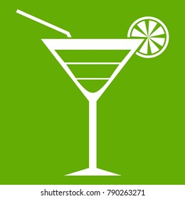 Beach cocktail icon white isolated on green background. Vector illustration