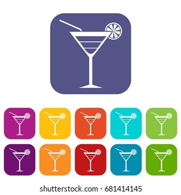 Beach cocktail icons set vector illustration in flat style in colors red, blue, green, and other