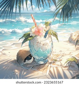 Beach cocktail on the beach with a palm tree. abstract design. Vector graphics pattern background. Template texture for interior, packaging, wallpaper, textile, paper, interior decoration, picture.