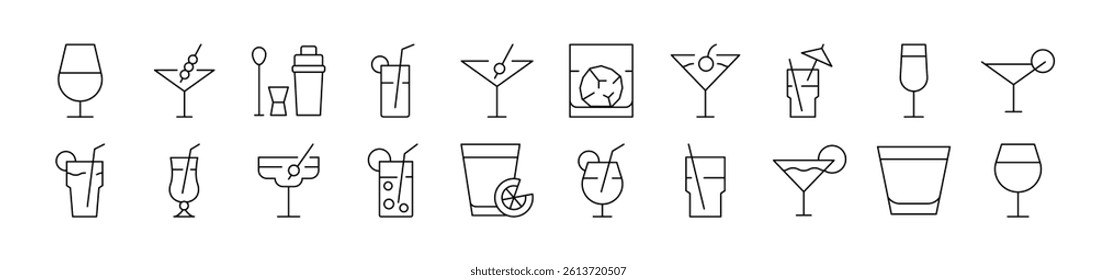 Beach Cocktail Outline Icon Collection. Editable Stroke. Perfect for Infographics, Articles, Books, Flyers, Banners