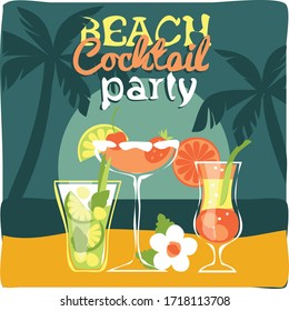 Beach Cocktail Party Drink Summer Holiday Poster Vector Picture Illustration
