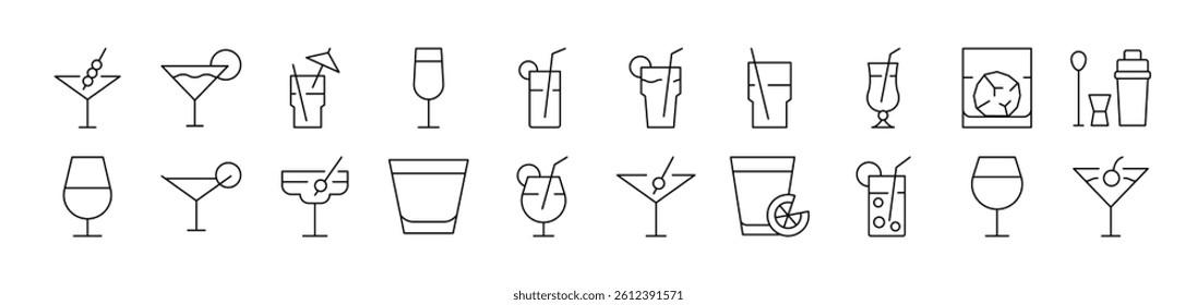 Beach Cocktail Picture Collection. Editable Stroke. Perfect for Infographics, Articles, Books, Flyers, Banners