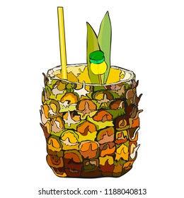 Beach cocktail in pineapple. Vector illustration