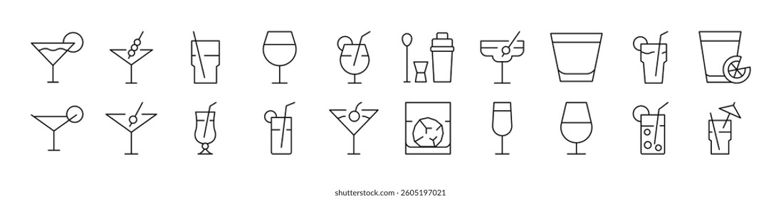 Beach Cocktail Simple Icon Collection. Editable Stroke. Perfect for Infographics, Articles, Books, Flyers, Banners 