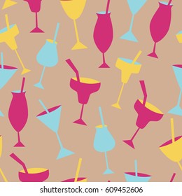Beach cocktails. Seamless pattern of beach drinks. Vector illustration.
