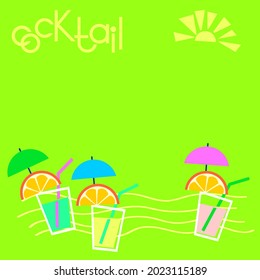 Beach cocktails with umbrella and orange slice