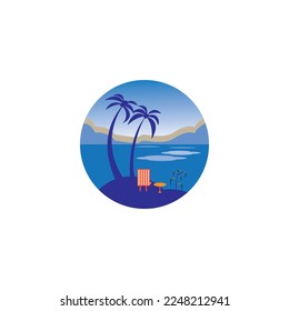 beach coconut tree illustration circle landscape vector design