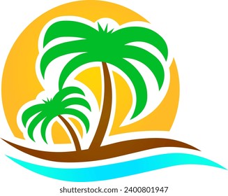 Beach and Coconut Tree Illustration for Travel Logo