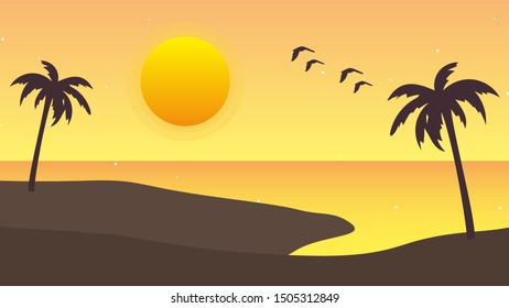 beach with coconut tree landscape