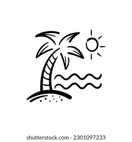 Beach coconut tree summer vacation line drawing icon doodle vector illustration