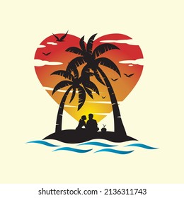 Beach, coconut tree and twilight, Sunset, logo design, Vector, itc.