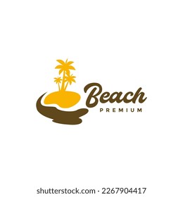 cocoteros de playa y agua de mar vintage simple logo diseño vector icono