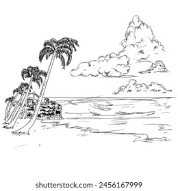 Playa con bosquejo de cocoteros