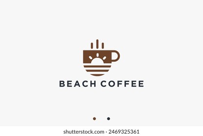 ilustración de silueta de Vector de diseño de logotipo de café de playa