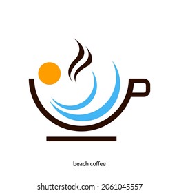 beach coffee logo vector design template