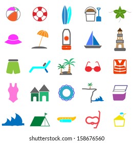 Beach color icons on white background, stock vector