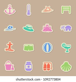 beach color vector icons on paper stickers