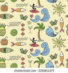 beach colorful doodle fabric pattern
