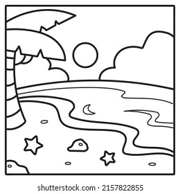 Beach Coloring Book Outline Vector Illustration Stock Vector (Royalty ...