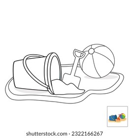 Beach coloring for kids, beach with ball coloring book. coloring book for kids