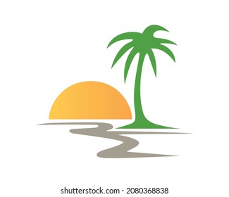 Strand kombiniert mit Sonnenuntergang und Palmenbaum
