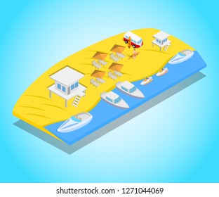 Beach concept banner. Isometric banner of beach vector concept for web, giftcard and postcard