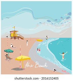 beach. cool hand drawn illustration for print.