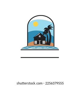 beach cottage hotel house logo template