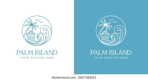 beach cottage resort logo design. The logo features a stylized illustration of a beach cottage, with a line art design style.