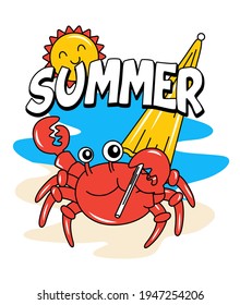 BEACH CRAB WITH VACATION UMBRELLA