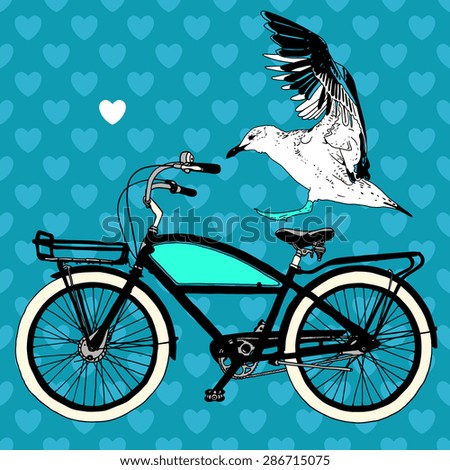 Beach cruiser with hearts and bird