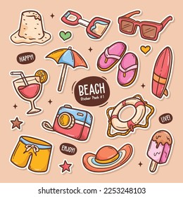 Beach Cute Doodle Vector Sticker Collection